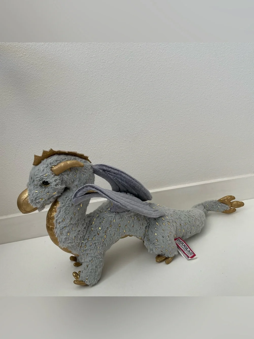 Douglas Midas Dragon Plush Grey Gold Fleck Stuffed Animal 21” Fantasy